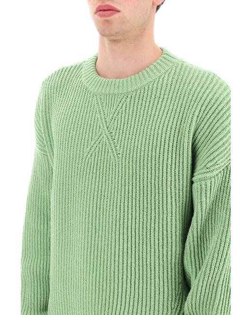 Jil Sander Green Ribbed Wool And Cotton Sweater for men