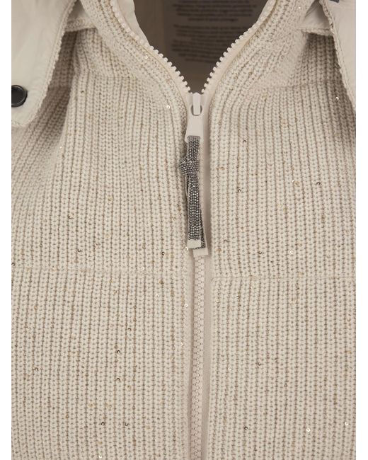 Brunello Cucinelli Natural Dazzling Cotton Knit Sleeveless Down Jacket