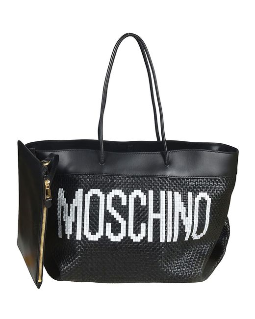 Moschino Black Logo Printed Braid-detailed Tote Bag