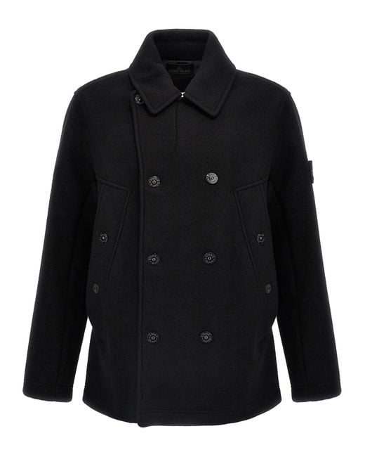 Stone Island 'Heavy Melton Ghost Piece' Coat in Black for Men | Lyst
