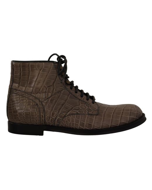 Dolce & Gabbana Black Crocodile Leather Derby Boots for men