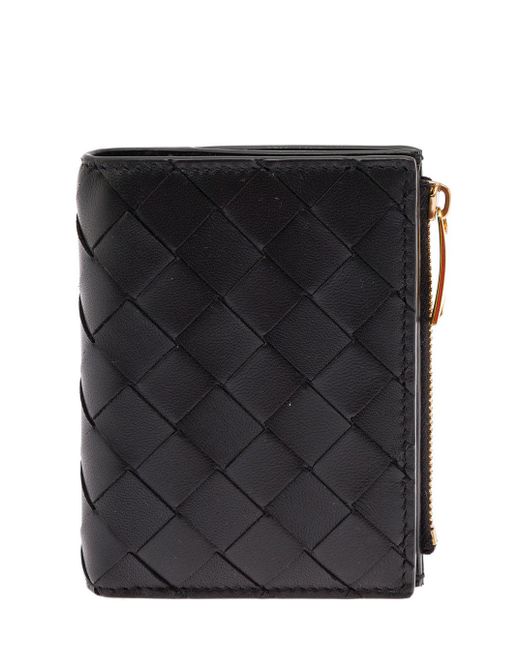 Bottega Veneta Black Braided Leather Bifold Wallet | Lyst