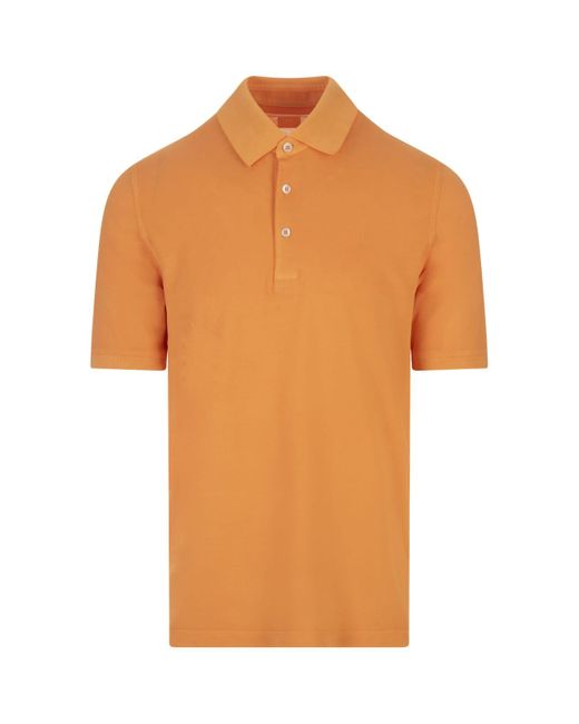 Fedeli Orange Light Cotton Piquet Polo Shirt for men