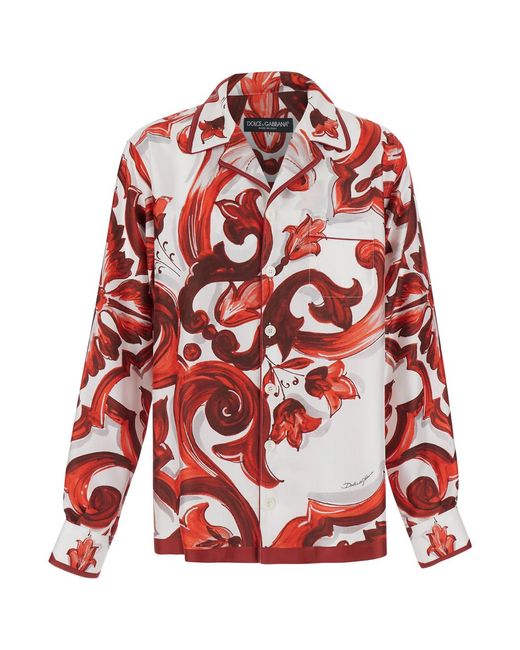 Dolce & Gabbana Red Shirt With Hawaii Collar Silk for men