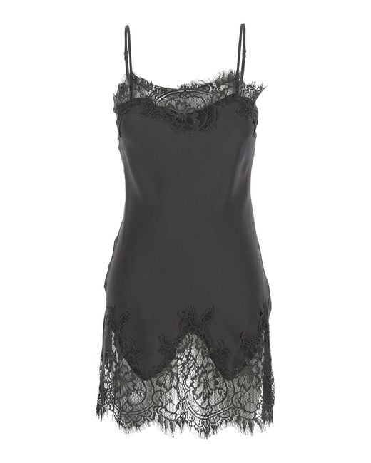 Gold Hawk Gray Dress With Lace Embroidery Details And Thin Straps