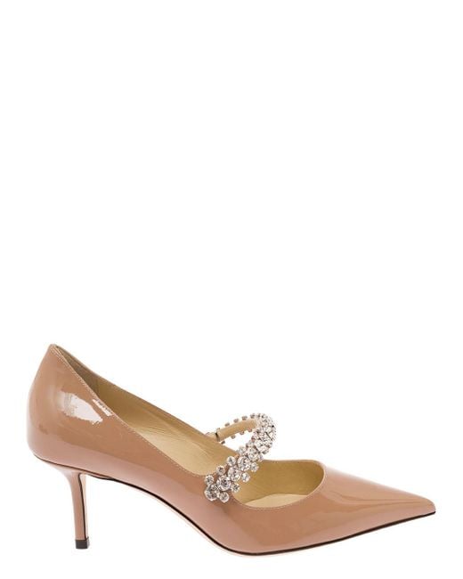 Jimmy Choo Natural 'bing' Pink Pumps With Crystal Embellishment In Patent Leather Woman