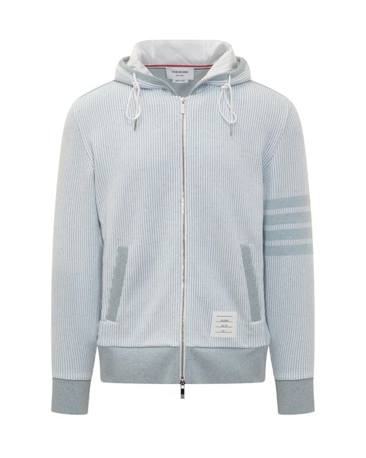 Thom Browne Blue 4-Bar Cotton And Silk Hoodie for men