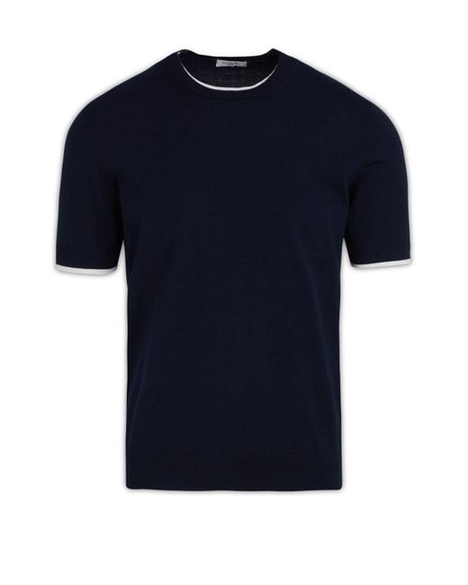 Paolo Pecora Blue Short-Sleeved Knitted T-Shirt for men