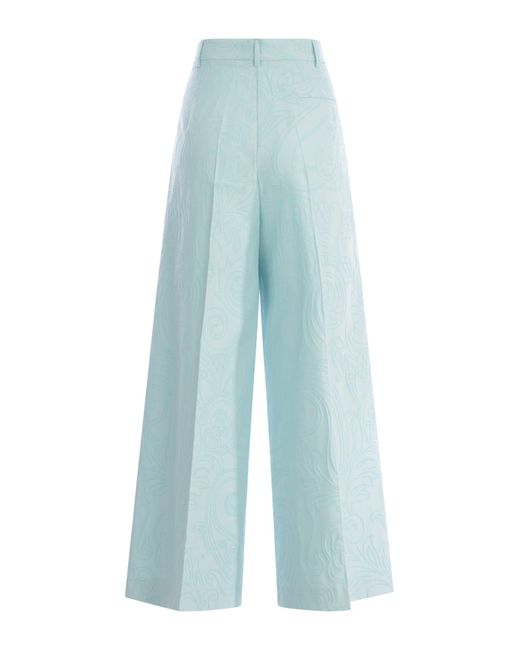 Etro Blue Jacquard Trousers In Stretch Cotton