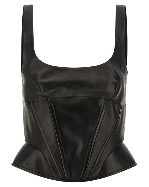 Ermanno Scervino Black Peplos Leather Top Tops