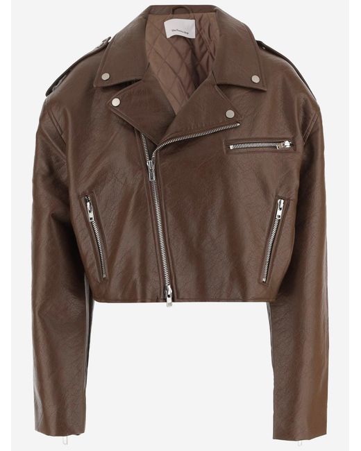 Frankie Shop Brown Short Jacket With Metallic Buttons Polyester