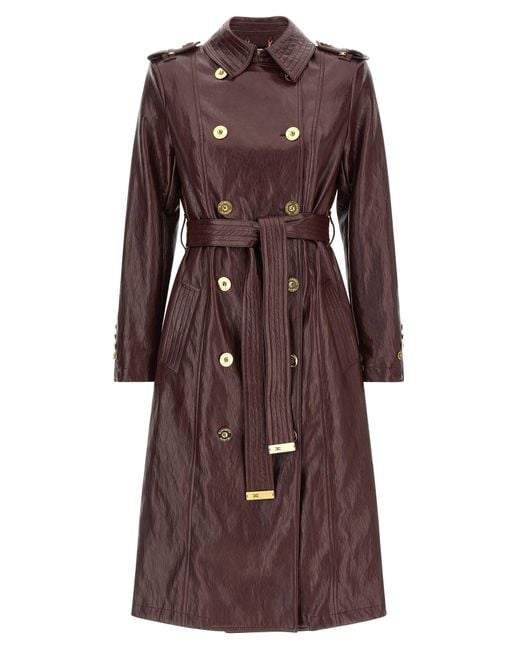 Elisabetta Franchi Brown Craquelé Trench Coat