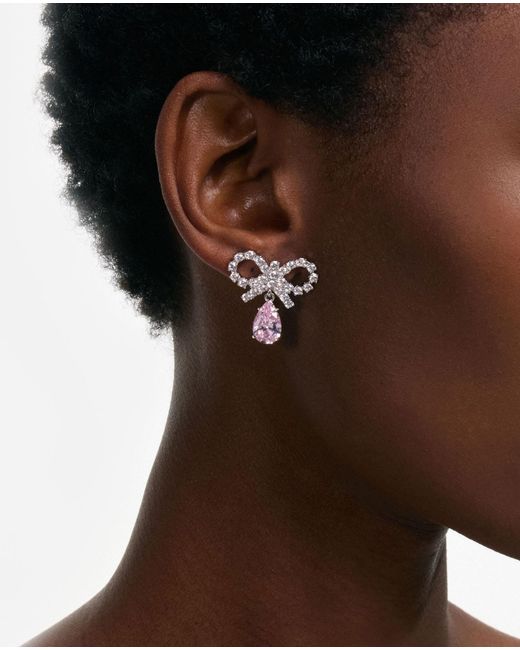 Self-Portrait White Micro Bow Droplet Earrings