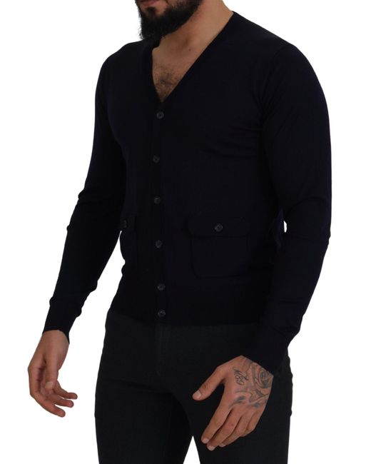 Dolce & Gabbana Blue Wool Staff Down Cardigan Sweater Virgin Clothing for men