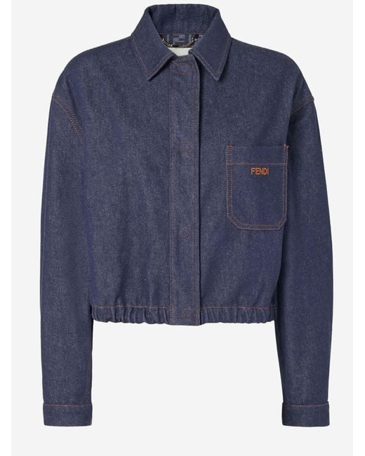 Fendi Blue Denim Jacket With Logo Cotton