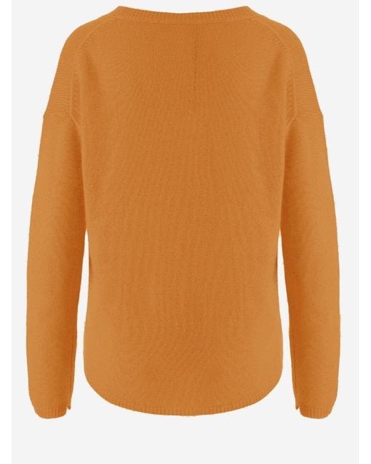 Allude Orange Cashmere V-Neck Sweater