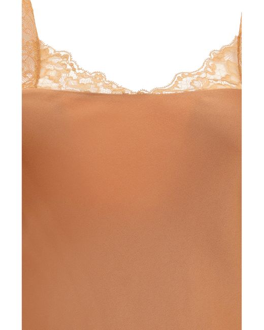 Forte_forte Brown Satin Maxi Dress With Lace Trims Acetate; Viscose