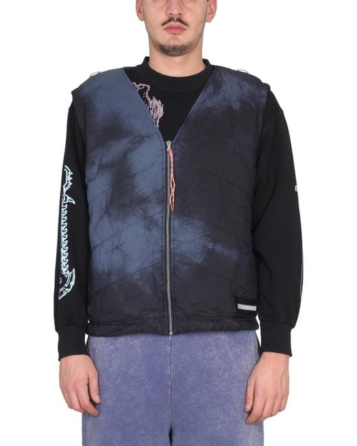 Aries Blue V-Neck Vest Polyamide Jacket