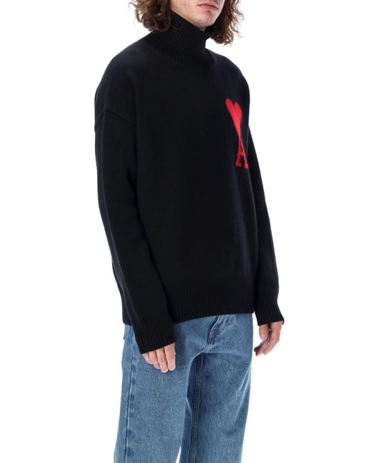 AMI Blue Ami De Coeur Funnel Neck Sweater for men