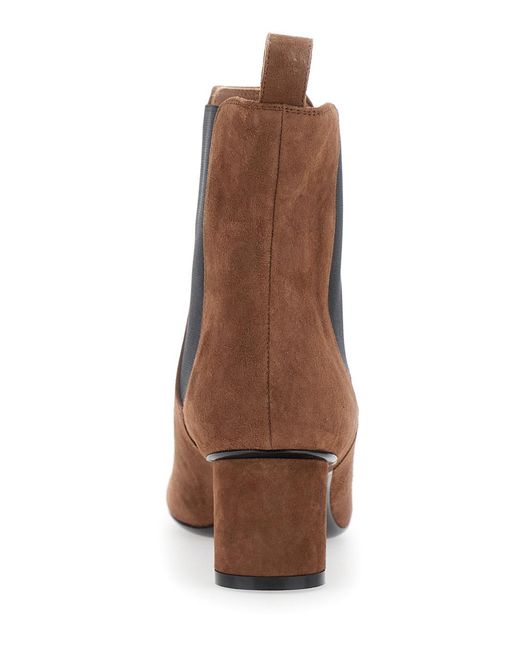 Pollini Brown Ankle Boots With Elastic Side Panel Suede Leather