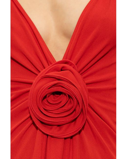 Balmain Red Top With A Rose-Shaped Appliqué