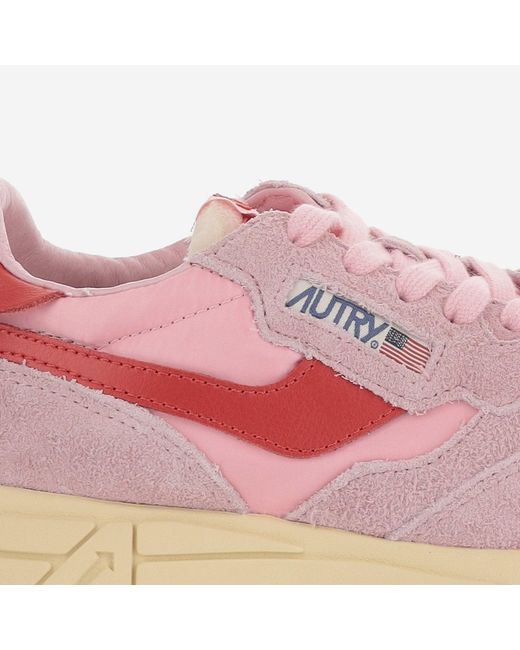 Autry Pink Panel Design Sneakers With Front Lacing And Logo Details