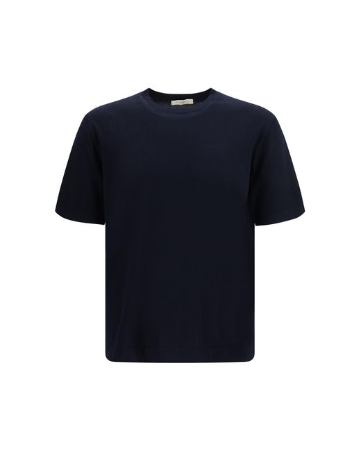 Piacenza Cashmere Blue Short-Sleeve Crewneck Sweater Cotton T-Shirts for men