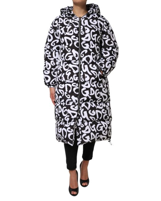 Dolce & Gabbana White Dg Mania Hooded Long Coat Jacket Polyester Clothing
