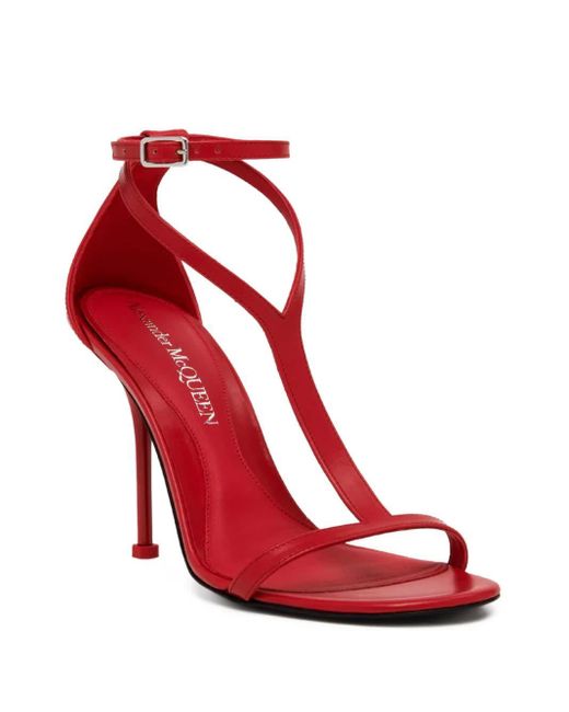 Alexander McQueen Red Leather Harness Heeled Sandals 90