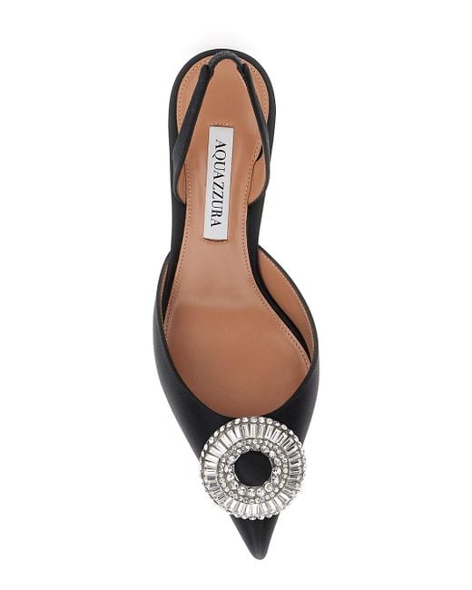 Aquazzura Black Crystal Hoop Slingback Pumps With Rhinestoned Embellishment And Kitten Heel