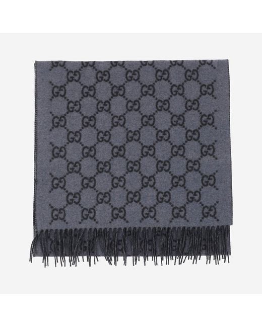 Gucci Gray Scarf Gg Cashmere Graphite for men