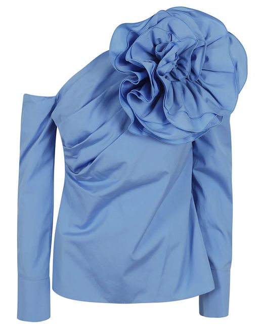 Balmain Blue Large Rose Popeline Shirt