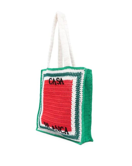 Casablancabrand Crocheted Atlantis Tote Bag In Green, Red And White