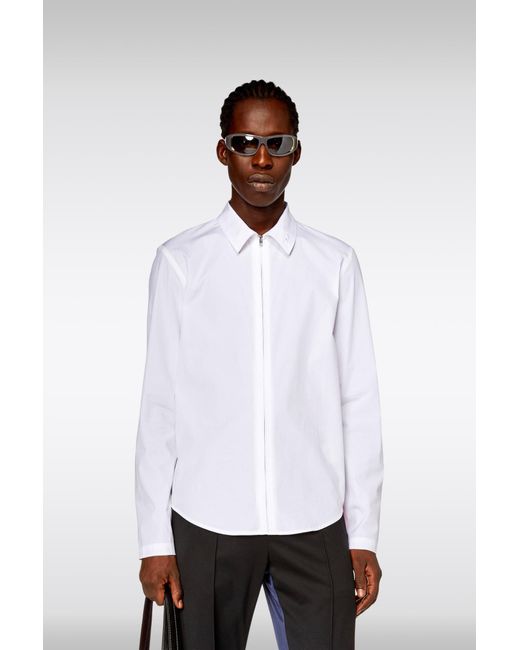 DIESEL White 0Ajia S-Stuck Poplin Shirt With Zip Fastening for men