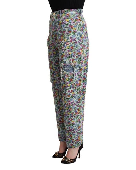 Dolce & Gabbana Black Floral High Waisted Tapered Denim Jean