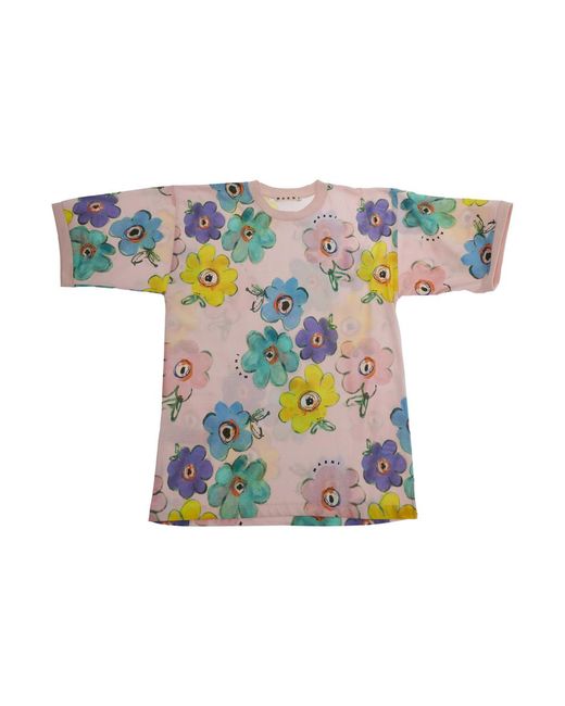 Marni Blue Round Neck Dress Floral Cotton