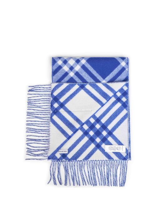 Burberry Blue Knight Double-Face Check Cashmere Scarf for men