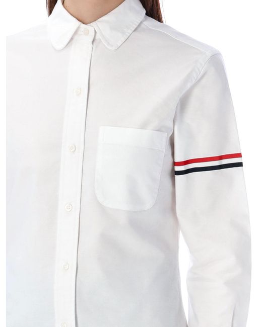 Thom Browne White Stripe Oxford Armband Classic Round Collar Shirt