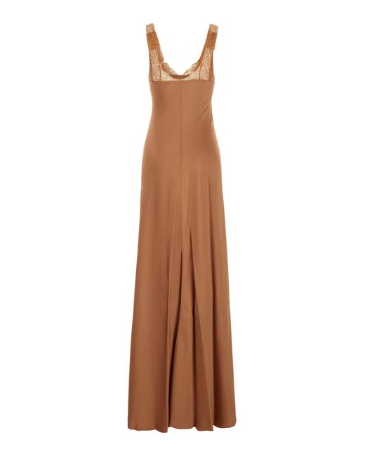 Forte_forte Brown Dress With Lace Straps Acetate