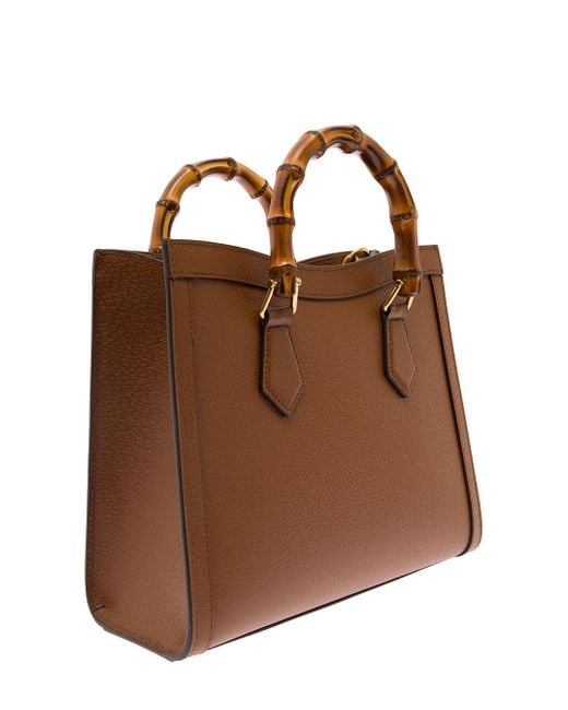 Gucci Brown Diana Small Shopping Bag With Bamboo Handles And Double G Detail