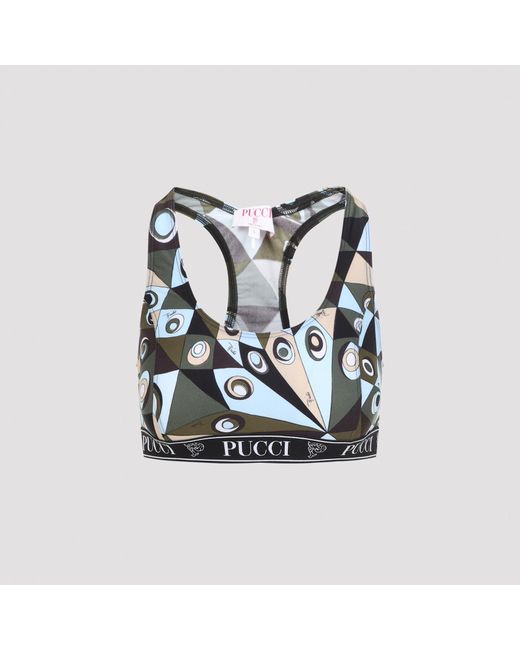 Emilio Pucci Black Logo-Band Printed Performance Bra