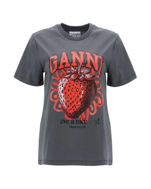 Ganni Gray T Shirt With Graphic Print
