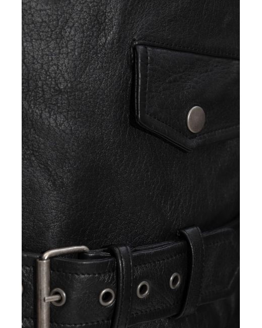 Saint Laurent Black Leather Jacket With Belt
