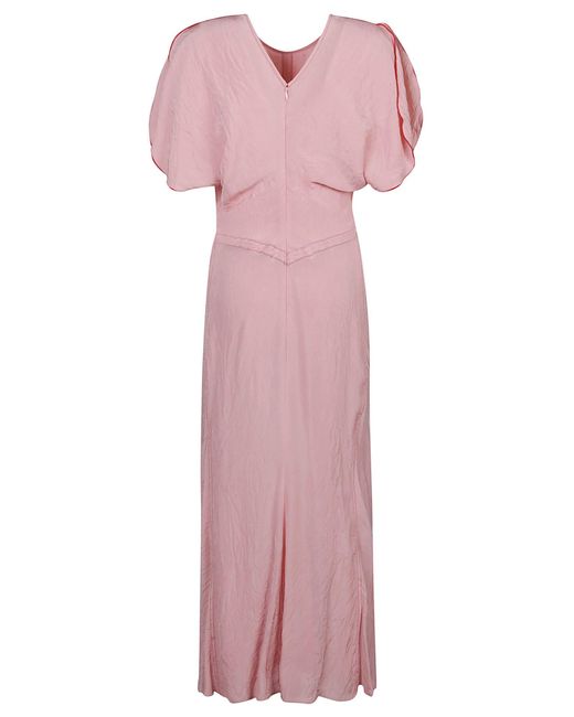 Victoria Beckham Pink Gathered Waist Midi Dress