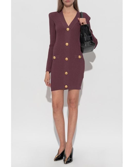 Balmain Purple Dress With Decorative Buttons