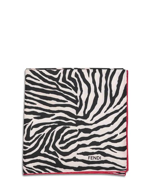 Fendi Black Silk Silk Scarf With Tiger Animalier Print