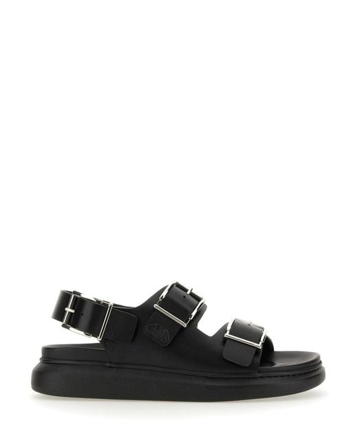 McQueen Black Leather Sandal Calf for men