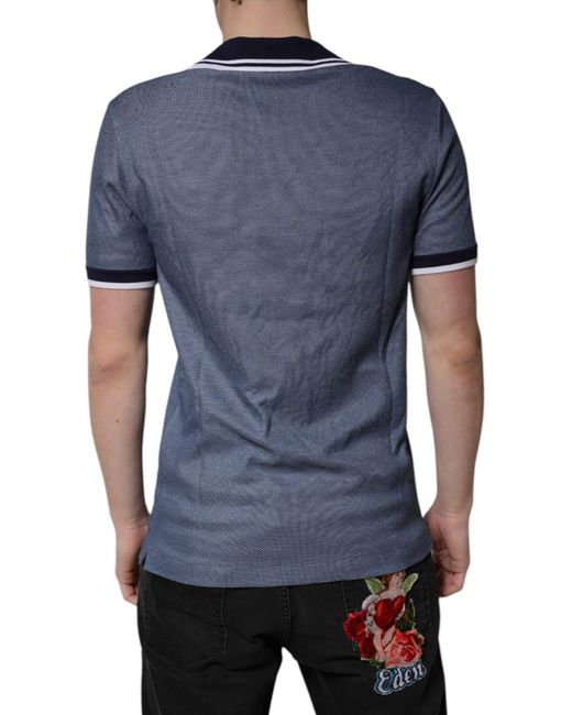 Dolce & Gabbana Blue Collared V-Neck Silk Blend Polo T-Shirt Cotton for men