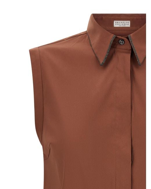 Brunello Cucinelli Brown Cotton Blouse