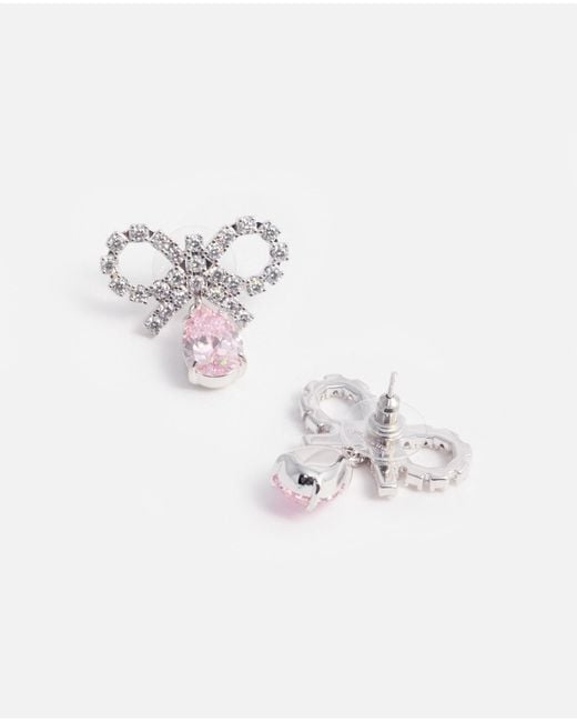 Self-Portrait White Micro Bow Droplet Earrings